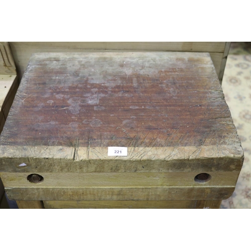 221 - Vintage French small scale wooden chopping block table, approx 94cm H x 50cm W x40cm D