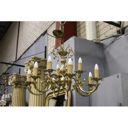487 - French cast brass nine light chandelier, approx 54cm H