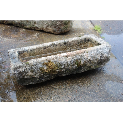 329 - Antique French carved stone trough basin, approx 30cm H x 75cm W x 31cm D