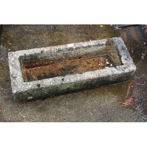 329 - Antique French carved stone trough basin, approx 30cm H x 75cm W x 31cm D