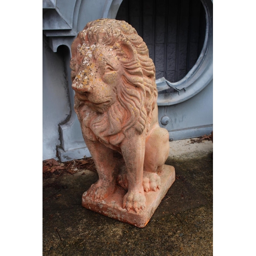 475 - Large old French terracotta figure of a seated lion, approx 67cm H