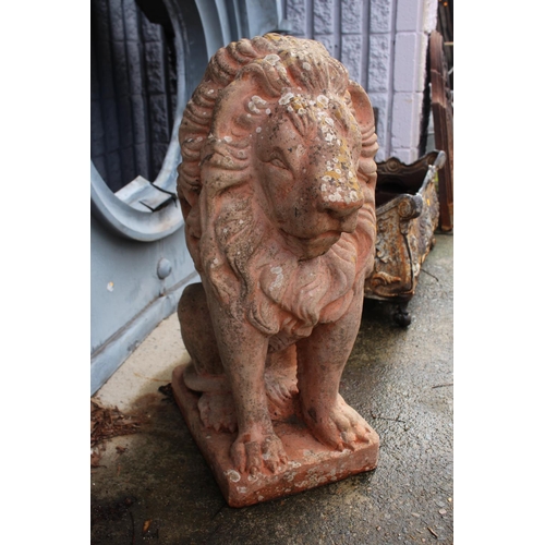 475 - Large old French terracotta figure of a seated lion, approx 67cm H