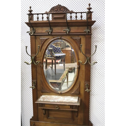 239 - Vintage French Henri II hallstand, with mirrored back, approx 210cm H x 80cm W