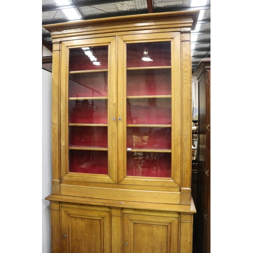 68 - Antique French oak two door bookcase, approx 280cm H x 170cm W x 45cm D