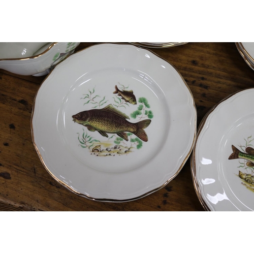 158 - Antique French Luneville of porcelain fish service, comprising a large oval platter, 12 plates and s... 