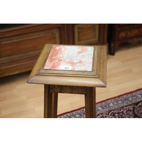 261 - Vintage French marble topped jardinière stand, of square tapering design, approx 102cm H x 26cm Sq