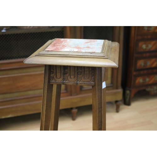 261 - Vintage French marble topped jardinière stand, of square tapering design, approx 102cm H x 26cm Sq