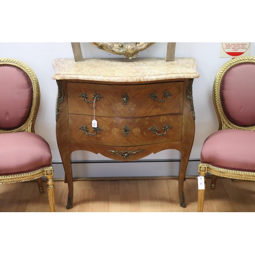 210 - Vintage French Louis XV style marble topped commode, approx 86cm H x 86cm W x 44cm D