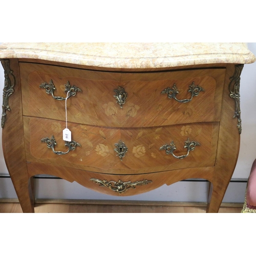 210 - Vintage French Louis XV style marble topped commode, approx 86cm H x 86cm W x 44cm D