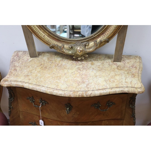 210 - Vintage French Louis XV style marble topped commode, approx 86cm H x 86cm W x 44cm D