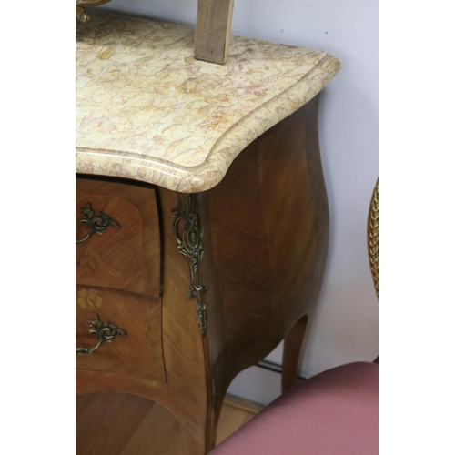 210 - Vintage French Louis XV style marble topped commode, approx 86cm H x 86cm W x 44cm D