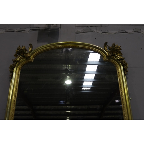 251 - Fine and large antique French gilt mantle mirror with shaped top & decoration, approx 178cm x 108cm