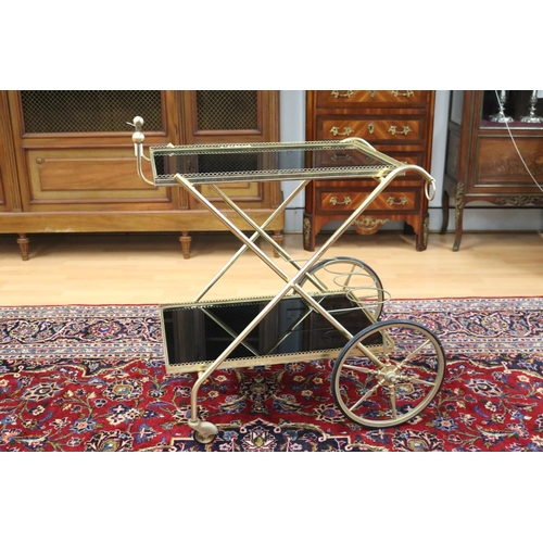 316 - Vintage French brass framed tea trolley with glass shelves, approx 82cm H x 74cm W x 48cm D