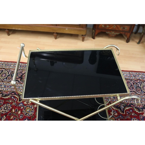 316 - Vintage French brass framed tea trolley with glass shelves, approx 82cm H x 74cm W x 48cm D