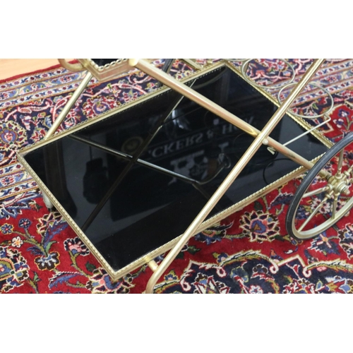 316 - Vintage French brass framed tea trolley with glass shelves, approx 82cm H x 74cm W x 48cm D