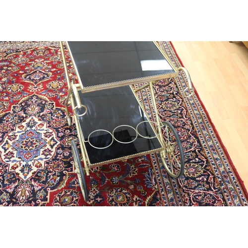 316 - Vintage French brass framed tea trolley with glass shelves, approx 82cm H x 74cm W x 48cm D