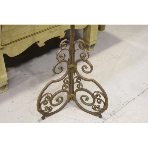 353 - Antique French wrought iron standard lamp, scrolling wrought iron, approx 166cm H