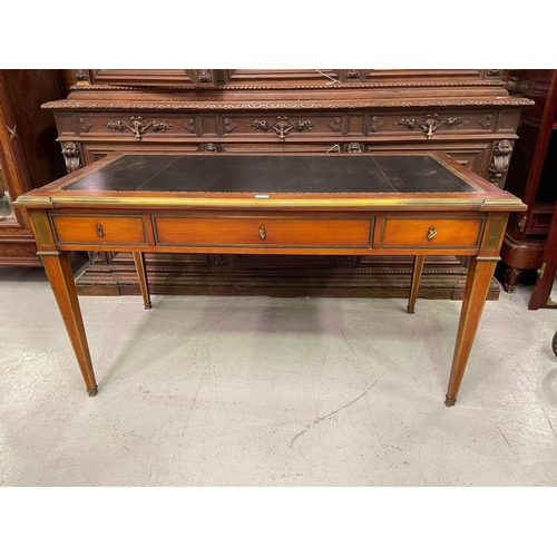 215 - Fine antique French Louis XVI style desk, tooled leather top, drawers & faux drawers, approx 79cm x ... 