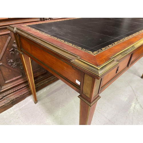 215 - Fine antique French Louis XVI style desk, tooled leather top, drawers & faux drawers, approx 79cm x ... 