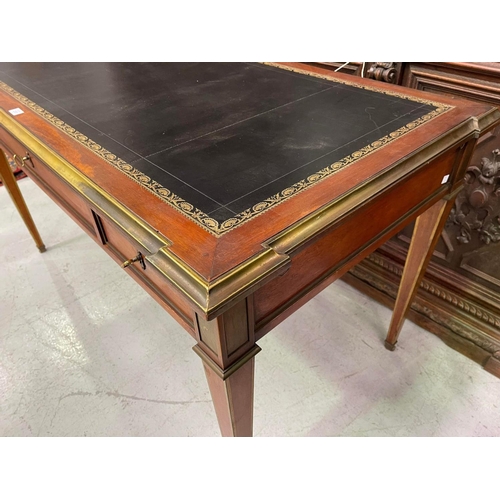 215 - Fine antique French Louis XVI style desk, tooled leather top, drawers & faux drawers, approx 79cm x ... 