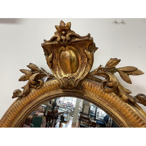 222 - Antique French Louis XV style giltwood oval form salon mirror, approx 105cm H x 72cm W