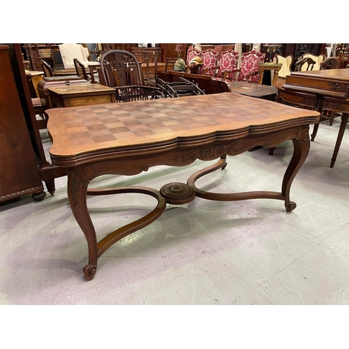 367 - French Louis XV style drawer leaf dining table, approx 76cm H x 160cm W (closed) x 100cm D