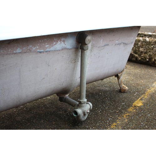 503 - Antique French iron bath with cast iron feet, approx 60cm H x 164cm W x 77cm D