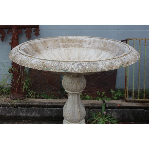 267 - French cast iron pedestal birdbath, painted white finish, approx 97cm H x 94cm Dia