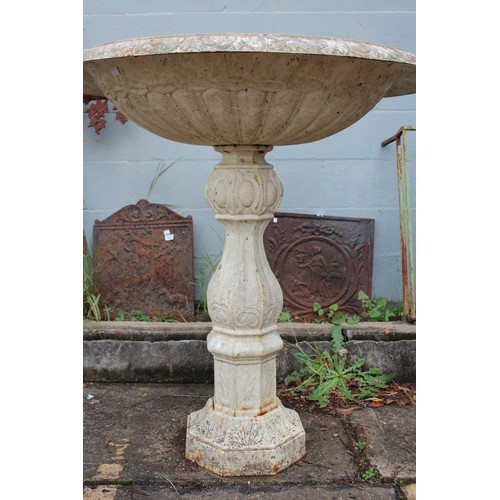 267 - French cast iron pedestal birdbath, painted white finish, approx 97cm H x 94cm Dia