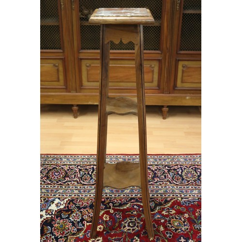 496 - Antique French walnut marble topped jardinière stand, approx 110cm H