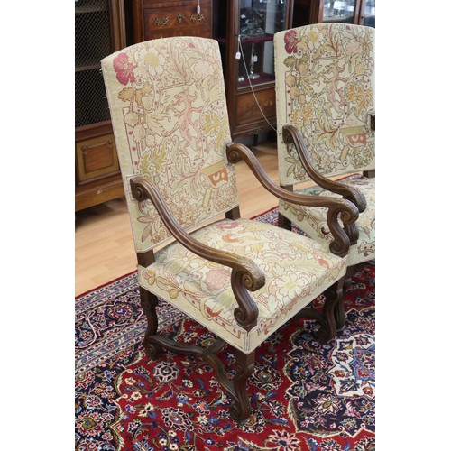 379 - Pair of antique French Louis XIII style armchairs with needle work upholstery (2)