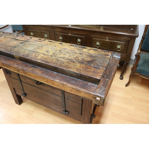 492 - Antique European cabinet makers work bench, approx 83cm H x 200cm L x 60cm D