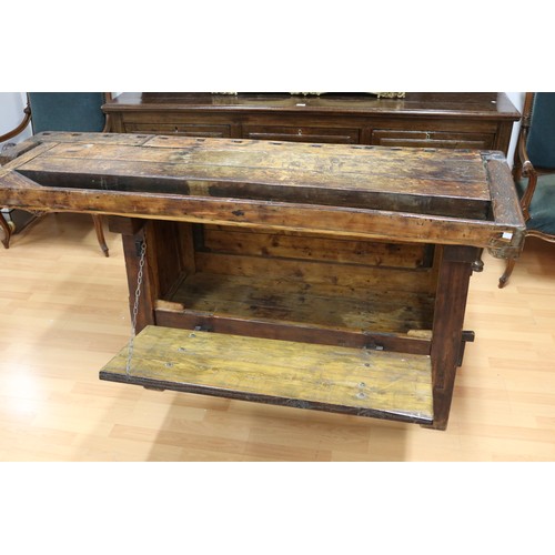 492 - Antique European cabinet makers work bench, approx 83cm H x 200cm L x 60cm D