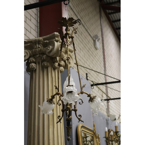 253 - Vintage French Empire revival flaming torch and flower head four light chandelier, approx 90cm H