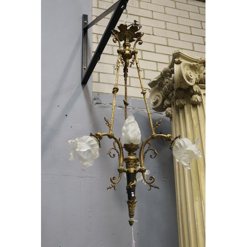 253 - Vintage French Empire revival flaming torch and flower head four light chandelier, approx 90cm H