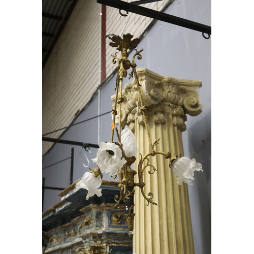 253 - Vintage French Empire revival flaming torch and flower head four light chandelier, approx 90cm H