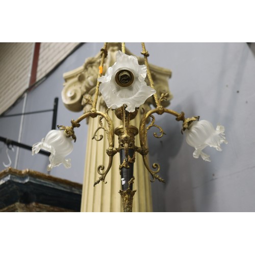 253 - Vintage French Empire revival flaming torch and flower head four light chandelier, approx 90cm H