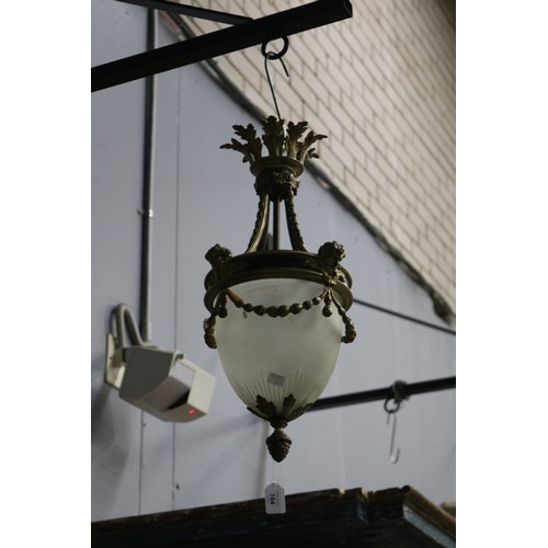 164 - Fine antique French ceiling light, with cut and frosted glass shade, held by a band of bell flower s... 