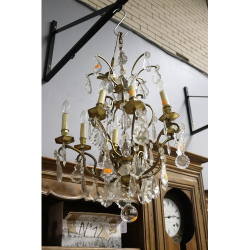 258 - French eight light brass framed chandelier, unknown working condition, approx 72cm H