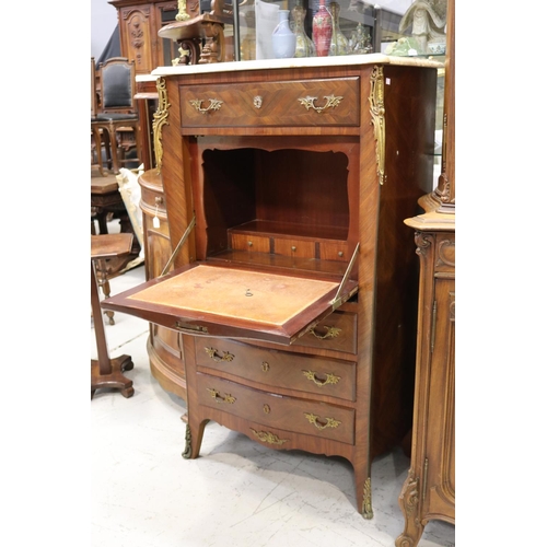 212 - Antique French Louis XV style secretaire / writing desk with marble top, faux drawers to revealing f... 