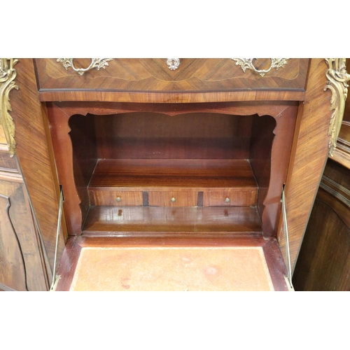 212 - Antique French Louis XV style secretaire / writing desk with marble top, faux drawers to revealing f... 