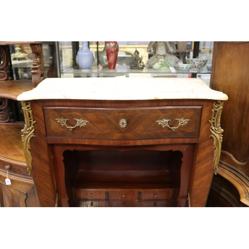 212 - Antique French Louis XV style secretaire / writing desk with marble top, faux drawers to revealing f... 