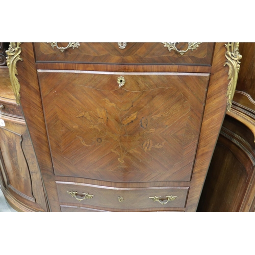 212 - Antique French Louis XV style secretaire / writing desk with marble top, faux drawers to revealing f... 