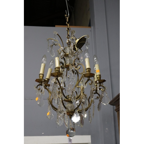 258 - French eight light brass framed chandelier, unknown working condition, approx 72cm H