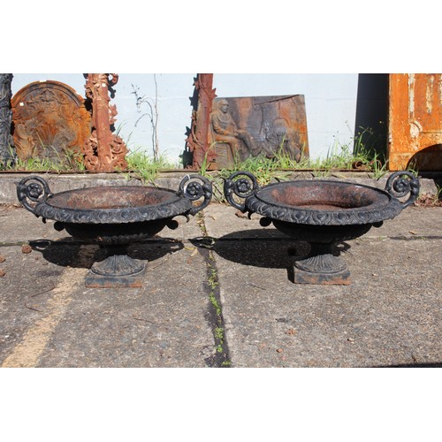 476 - Pair of French cast iron garden urns, different painted finish, each approx 34cm H x 60cm W (2)
