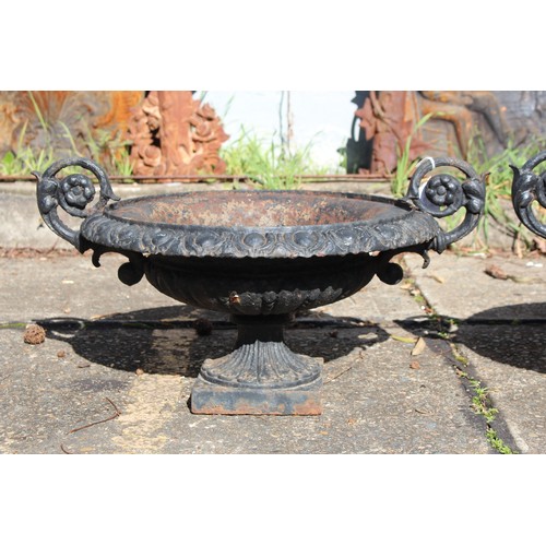 476 - Pair of French cast iron garden urns, different painted finish, each approx 34cm H x 60cm W (2)