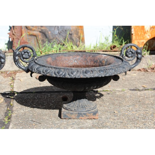 476 - Pair of French cast iron garden urns, different painted finish, each approx 34cm H x 60cm W (2)