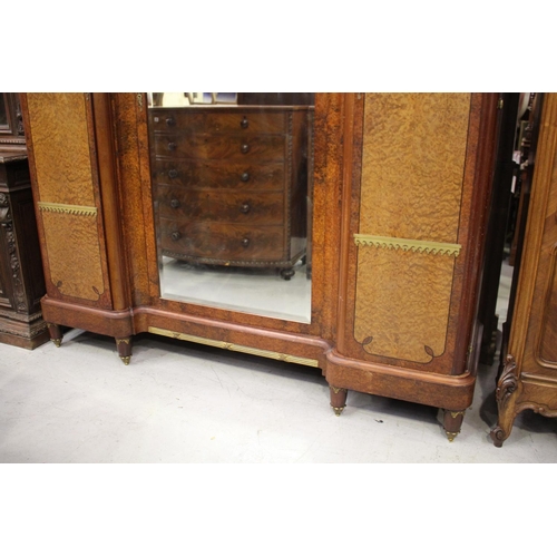 254 - Fine antique French figured burr wood three door armoire, with gilt metal mounts, approx 223cm H x 2... 