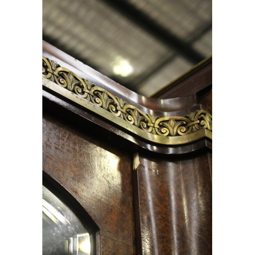 254 - Fine antique French figured burr wood three door armoire, with gilt metal mounts, approx 223cm H x 2... 