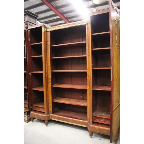 254 - Fine antique French figured burr wood three door armoire, with gilt metal mounts, approx 223cm H x 2... 